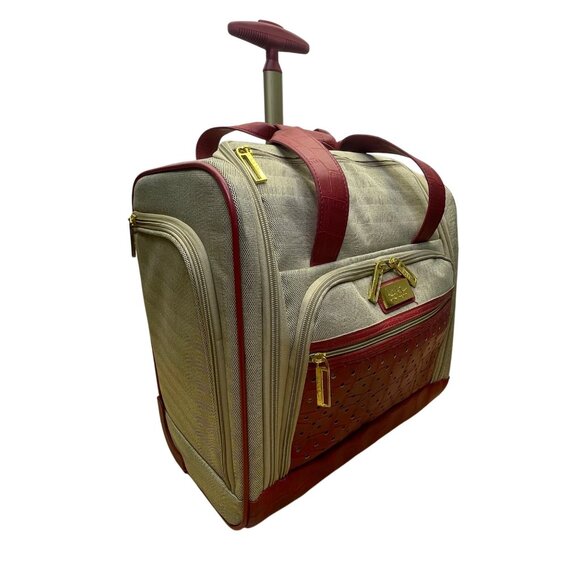 Nicole Miller Womens Beige & Red Rolling Tote Bag With Front Pocket - Picture 4 of 15